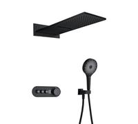 XJTNLB Grifo Ducha Empotrado con Pantalla Led Negro, Alcachofa de Ducha Rectangular Efecto Lluvia y Cascada, Monomando