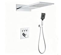 XJTNLB Grifo Ducha Termostatico Cromado Efecto Lluvia Rectangular, Duchas de Baño con 3 Modos Ducha de Mano