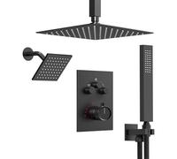 XJTNLB Grifo Ducha Termostatico Empotrado Negro, 30 Cm Ducha Doble con Pantalla Led Duchas de Baño Techo