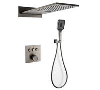 XJTNLB Grifo Ducha Termostatico Gris Pistola Efecto Lluvia Rectangular, Duchas de Baño con 3 Modos Ducha de Mano