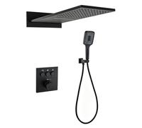 XJTNLB Grifo Ducha Termostatico Negro Efecto Lluvia Rectangular, Duchas de Baño con 3 Modos Ducha de Mano