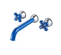 XJTNLB Grifo Lavabo Bimando Azul en Cruzado, Grifo Pared Lavabo Vintage Grifos para Lavabos de Baño con Rotación de 360°