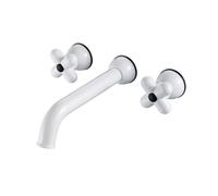XJTNLB Grifo Lavabo Bimando Blanco en Cruzado, Grifo Pared Lavabo Vintage Grifos para Lavabos de Baño con Rotación de 360°