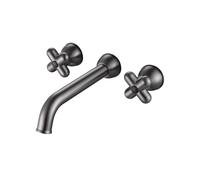 XJTNLB Grifo Lavabo Bimando Gris en Cruzado, Grifo Pared Lavabo Vintage Grifos para Lavabos de Baño con Rotación de 360°