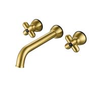 XJTNLB Grifo Lavabo Bimando Oro Cepillado en Cruzado, Grifo Pared Lavabo Vintage Grifos para Lavabos de Baño con Rotación de 360°