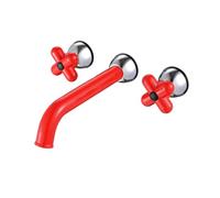 XJTNLB Grifo Lavabo Bimando Rojo en Cruzado, Grifo Pared Lavabo Vintage Grifos para Lavabos de Baño con Rotación de 360°