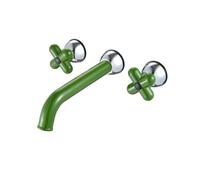 XJTNLB Grifo Lavabo Bimando Verde en Cruzado, Grifo Pared Lavabo Vintage Grifos para Lavabos de Baño con Rotación de 360°