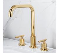 XJTNLB Grifo Moderno de Baño 3 Orificios Caño en Forma de L Grifo Mezcladorn para Lavabo Dos Mandos Grifos Baño Agua Fría y Caliente, Dorado