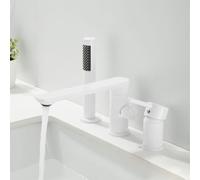 XJTNLB Grifo Monomando Ducha Grifo Bañera 3 Orificios con Ducha Extraíble | Grifos de Ducha de Llenado de Bañera Giratorio de 360° Grifería de Baño para Borde de Bañera, Blanco