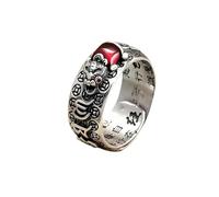 XJXFKDG Pixiu/Anillo de la suerte de rana del dinero, anillo de riqueza vintage ajustable con amuleto chino de Feng Shui para hombres y mujeres, regalo de buena suerte, Latón, abalorios de vidrio