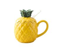 XJXFKDG Taza de cerámica 3D de piña y sandía con tapa y pajita, 17 onzas, bonita taza de café y té con forma de fruta, taza de regalo novedosa para mujeres