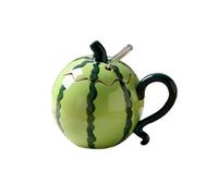 XJXFKDG Taza de cerámica 3D de piña y sandía con tapa y pajita, 17 onzas, bonita taza de café y té con forma de fruta, taza de regalo novedosa para mujeres