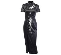 XKBHYD - Vestido Cheongsam para mujer, estilo gótico, asiático, largo, con estampado de dragón, vestido chino maxi, vestido Lolita Harajuku japonés, Negro , XL