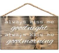 XKKLJH Cartel de metal con texto en inglés «Always Kiss Me Good Night» con texto en inglés «Always Kiss Me Good Morning» para decoración de dormitorio, 15,2 x 30,5 cm, cartel de metal retro divertido