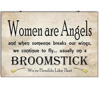 XKKLJH Letrero de aluminio con texto en inglés "Women are Angels and When Someone Breaks Our Wings We Continue to Fly", letrero de aluminio divertido para regalo para el hogar, cafetería, bar