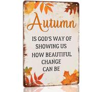 XKKLJH Letrero de metal con texto en inglés "Autumn is God's Way of Showing Us How Beautiful Change Can Be", para decoración del hogar, calabaza, otoño, decoración de pared, decoración de Acción de