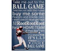XKKLJH Letrero de metal divertido vintage con texto en inglés "Take Me Out to The Ball Game Baseball Game", placa retro de estaño para el hogar, oficina, hombre, cueva, garaje, bar, cafetería, club