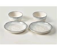 XKONG Juego de platos y cuencos, juego de vajilla de porcelana para 4 platos de cocina, color blanco, con borde negro, platos de cerámica aptos para microondas y lavavajillas