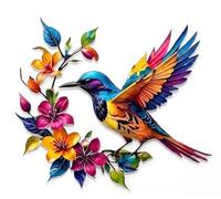 XKrmp 11.8" Metal Hummingbird Wall Art Outdoor Decor - Rustproof Colorful Bird Silhouette with Flowers for Yard Garden Living Room (1PC)