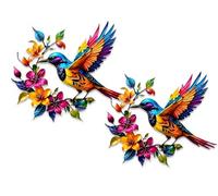 XKrmp 11.8" Metal Hummingbird Wall Art Outdoor Decor - Rustproof Colorful Bird Silhouette with Flowers for Yard Garden Living Room (2PCS)