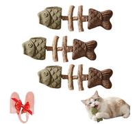 XKrmp 3-Pack Natural Fishbone Cat Dental Toys with Silicone Finger Toothbrush - Silvervine & Catnip Chew Sticks for Teeth Cleaning - Durable Wood Teething Toy for Kittens (3 Mixed Flavor)