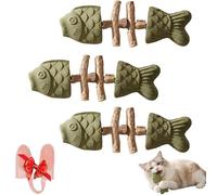 XKrmp 3-Pack Natural Fishbone Cat Dental Toys with Silicone Finger Toothbrush - Silvervine & Catnip Chew Sticks for Teeth Cleaning - Durable Wood Teething Toy for Kittens (3 Catnip)