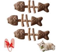 XKrmp 3-Pack Natural Fishbone Cat Dental Toys with Silicone Finger Toothbrush - Silvervine & Catnip Chew Sticks for Teeth Cleaning - Durable Wood Teething Toy for Kittens (3 Galls Fruit)