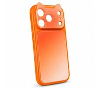 XKrmp 3D Cat Ear Phone Case for iPhone 17/16/15/14/13 Pro MAX, Glossy Acrylic (Orange,For iPhone 13)