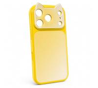 XKrmp 3D Cat Ear Phone Case for iPhone 17/16/15/14/13 Pro MAX, Glossy Acrylic (Yellow,For iPhone 15 PROMAX)