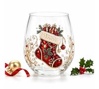 XKrmp 3D Christmas Tree Glass Art Cup, 12 Oz Raised Holiday Drinkware (D)