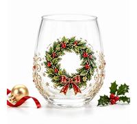 XKrmp 3D Christmas Tree Glass Art Cup, 12 Oz Raised Holiday Drinkware (E)