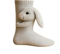 XKrmp 3D Knit Animal Socks for Women - Fuzzy Handmade Animal Hugging Socks with Double Layer Cotton, Warm & Cozy (H)