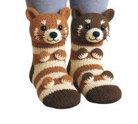 XKrmp 3D Knit Animal Socks for Women - Fuzzy Handmade Animal Hugging Socks with Double Layer Cotton, Warm & Cozy (M)