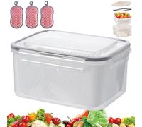 XKrmp 4 in 1 Produce Saver Food Storage Containers for Fridge, Keep Fruit & Veggies Crisp Longer, Stackable Fridge Organizer Bins with Airtight Lids & Removable Colander (Gray-M)