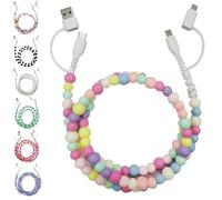 XKrmp Beaded Charging Cord 4 in 1,Usb cable, Multi Beaded for iPhone Charger, Girls Women Fast Charging for Galaxy S25 & Most Devices (#4)