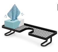 XKrmp Behind The Faucet Sink Organizer with 20-Pack Pull-out Microfiber Cloths, No-Drill U-Shaped Bathroom Countertop Shelf, Holds 10 Lbs, Quick Drain Washbasin Space Saver (Black)