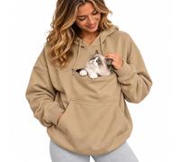 XKrmp Cat Hoodie with Pet Pouch, Unisex Dog Carrier Kangaroo Sweatshirt | Zippered Chest Pet Holder • Lower Hand Pocket • Sleeve Zip Pocket • Soft Polyester Cotton Blend