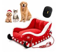 XKrmp Christmas Santa Sleigh Dog Bed with Grooming Glove, Plush Pet Sofa (Red,M 65 * 52 * 30CM)