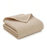 XKrmp Cotton Waffle Weave Blankets - Breathable Bamboo Waffle Throw for Summer, Decorative Bedspread Coverlet, Fade & Snag Resistant (Khaki,79" x 90")