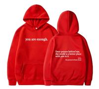 XKrmp Dear Person Behind Me Hoodie You Are Enough Sweatshirt Aesthetic Trendy Fleece Pullover Kindness Graphic Hooded Top (Red,XL)