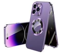 XKrmp Double-Sided Magnetic Tempered Glass Case for iPhone Series, Metal Bumper Adsorption | Shockproof Protection (#5,For iPhone 14 Pro)