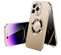 XKrmp Double-Sided Magnetic Tempered Glass Case for iPhone Series, Metal Bumper Adsorption | Shockproof Protection (#4,For iPhone 14 Pro)