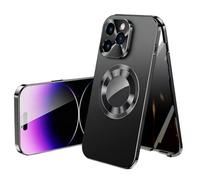 XKrmp Double-Sided Magnetic Tempered Glass Case for iPhone Series, Metal Bumper Adsorption | Shockproof Protection (#1,For iPhone 14 Pro MAX)