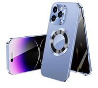 XKrmp Double-Sided Magnetic Tempered Glass Case for iPhone Series, Metal Bumper Adsorption | Shockproof Protection (#3,For iPhone 14 Plus)