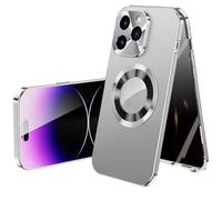 XKrmp Double-Sided Magnetic Tempered Glass Case for iPhone Series, Metal Bumper Adsorption | Shockproof Protection (#2,For iPhone 14 Pro)