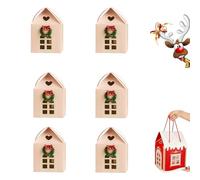 XKrmp Enchanted Christmas Wonderland Cottage Gift Box House Shaped, Gift Boxes for Presents Large, with Wreath Decoration, for Holiday Cottage Decor and Gifting. (Khaki,6Pcs)
