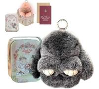 XKrmp Fluffy Bunny Keychain with Tin - Handmade Soft Pompom Rabbit Charms for Handbags & Backpacks - Shed-Resistant Plush Accessory with Secure Clasp, Gift Women & Girls (10cm) (G)