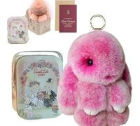 XKrmp Fluffy Bunny Keychain with Tin - Handmade Soft Pompom Rabbit Charms for Handbags & Backpacks - Shed-Resistant Plush Accessory with Secure Clasp, Gift Women & Girls (10cm) (F)