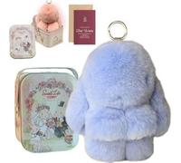 XKrmp Fluffy Bunny Keychain with Tin - Handmade Soft Pompom Rabbit Charms for Handbags & Backpacks - Shed-Resistant Plush Accessory with Secure Clasp, Gift Women & Girls (10cm) (C)
