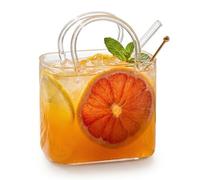 XKrmp Glass Purse for Drinks with Glass Straw, 26oz Handbag Shaped Drinking Glasses for Cocktails & Juice, Unique Wine Glass & Fish Bowl Vase Gift for Women, Borosilicate Clear Cup (1PC)